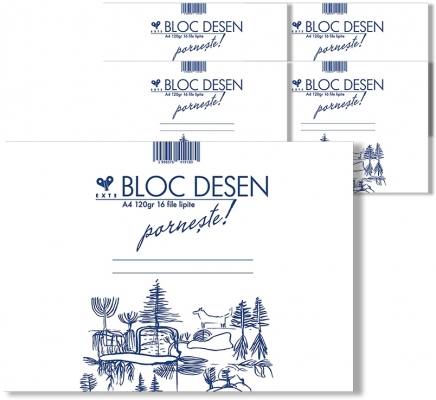 Bloc pentru desen A4, 16 file, 120 gr, 5 buc/set Exte